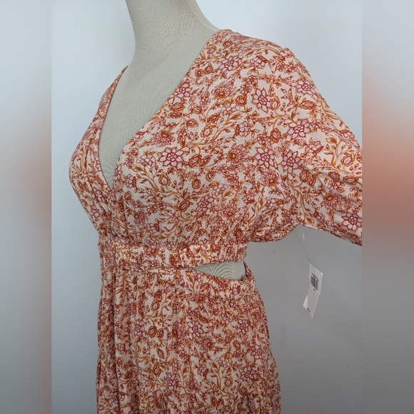 NWT Old Navy Waist Defined Crepe Side Cutout Maxi Pink Ditsy Floral Medium - Picture 7 of 14